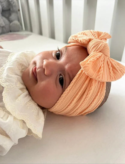 Peach Smaller Bow Cable Knit Headband