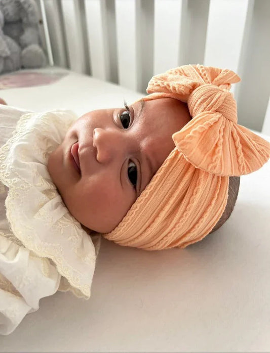 Peach Smaller Bow Cable Knit Headband