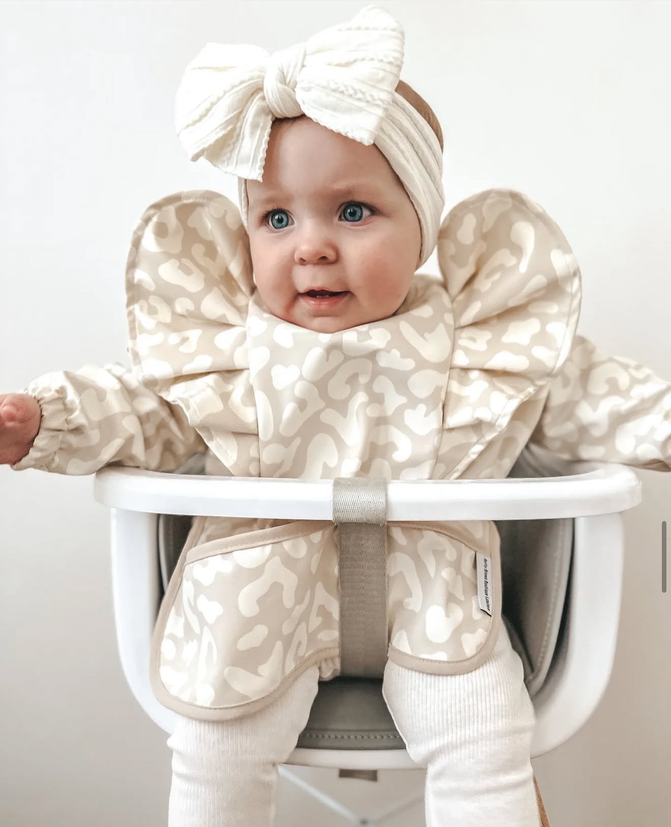 Neutral Leopard Pattern Frill Detailed Waterproof Bib with Sleeves