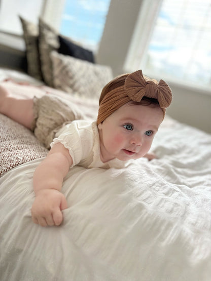 Rust Brown Smaller Bow Cable Knit Bow Headband