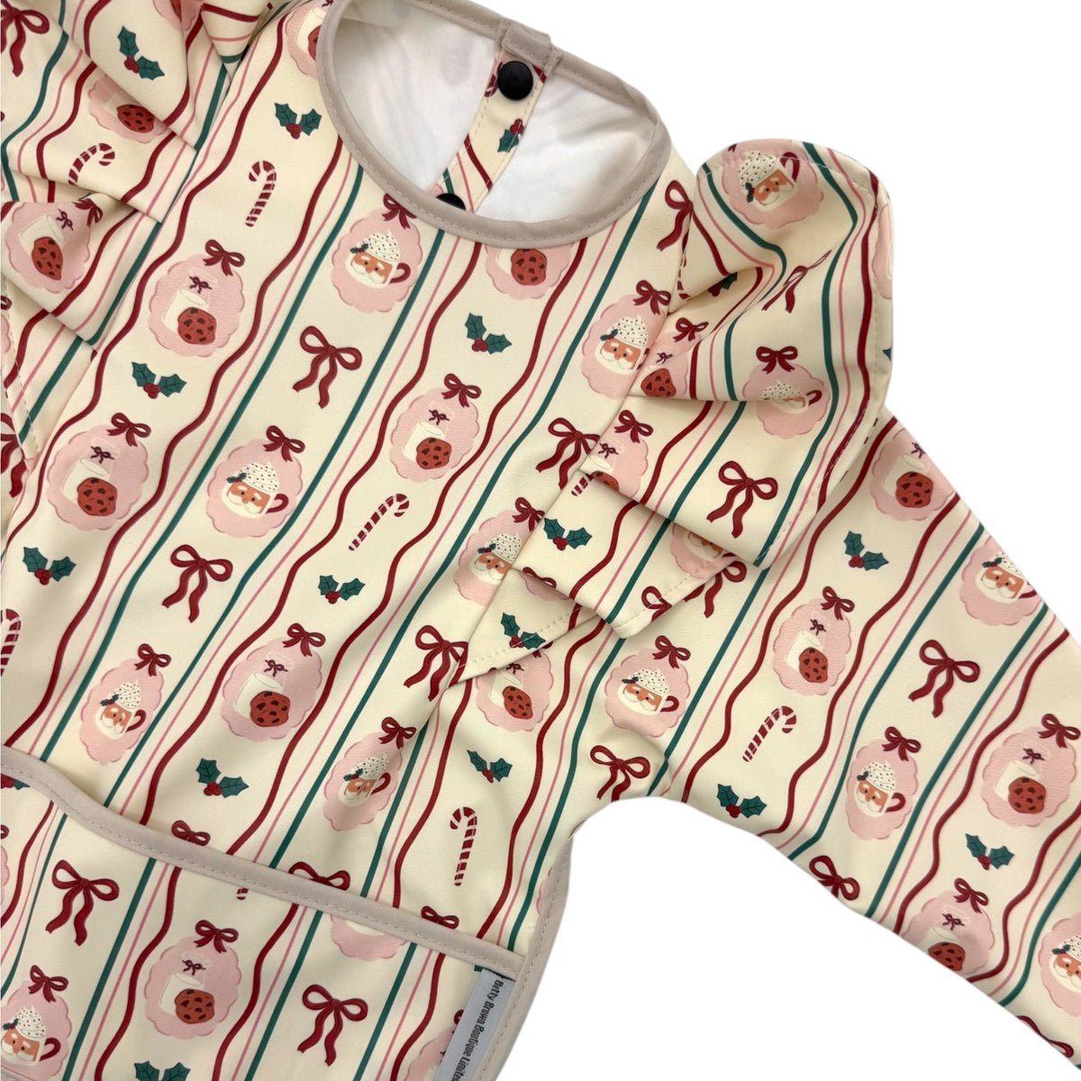 Christmas Print Frill Detailed Waterproof Weaning Bib with Sleeves - Christmas Collection