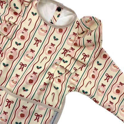 Christmas Print Frill Detailed Waterproof Weaning Bib with Sleeves - Christmas Collection