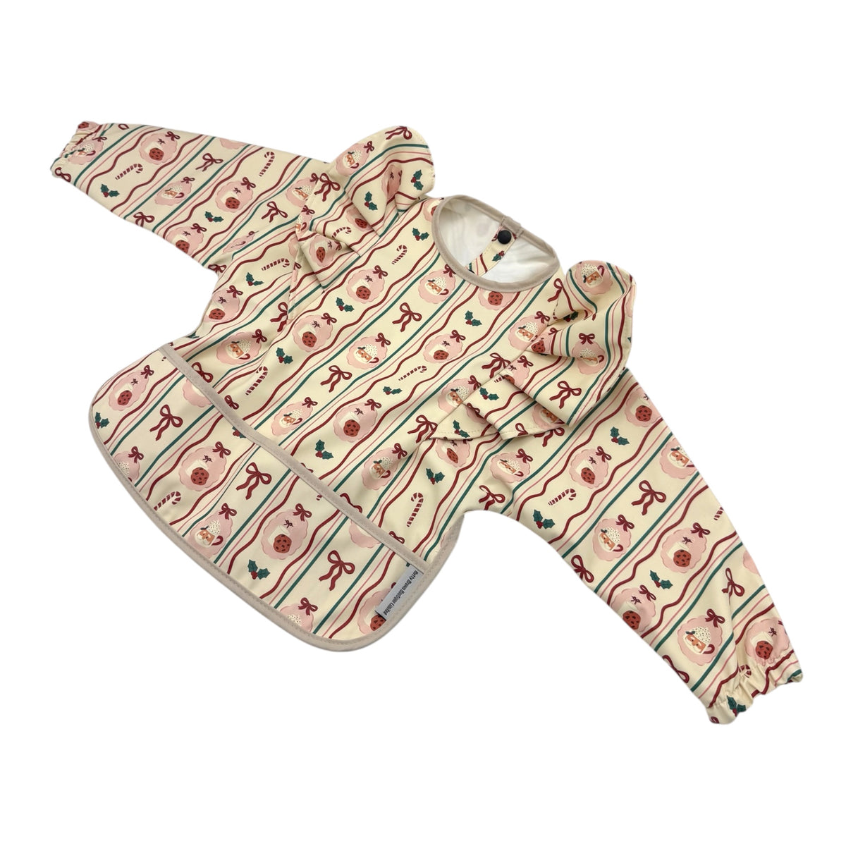 Christmas Print Frill Detailed Waterproof Weaning Bib with Sleeves - Christmas Collection