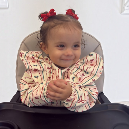 Christmas Print Frill Detailed Waterproof Weaning Bib with Sleeves - Christmas Collection