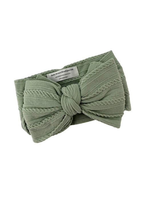 Olive Larger Bow Cable Knit Headband