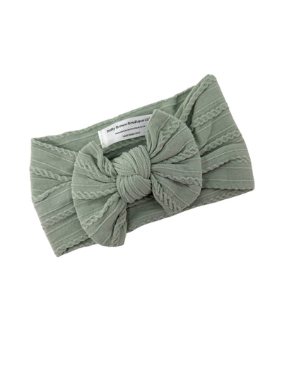 Olive Green Smaller Bow Cable Knit Headband