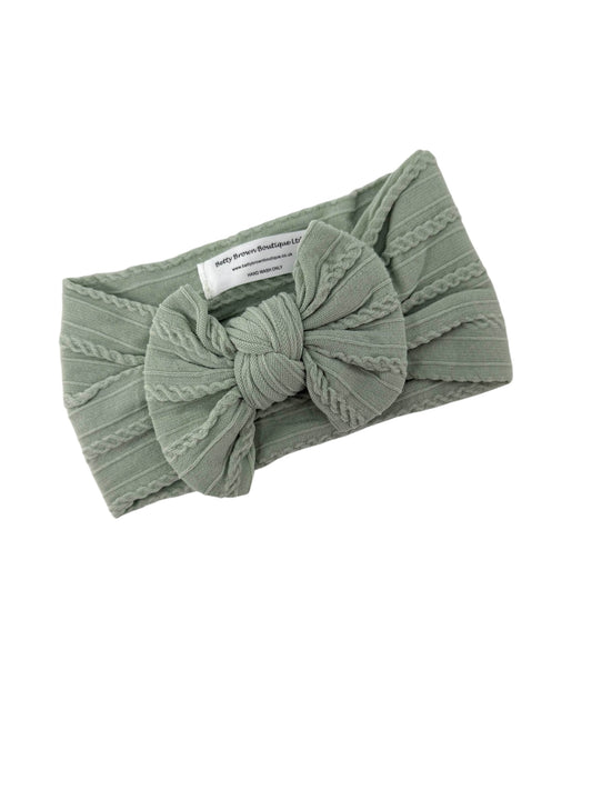 Olive Smaller Bow Cable Knit Headband