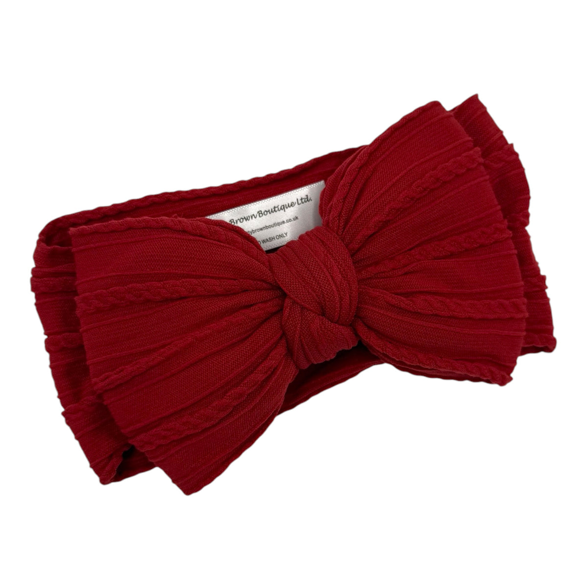 Cranberry Red Larger Bow Cable Knit Headband