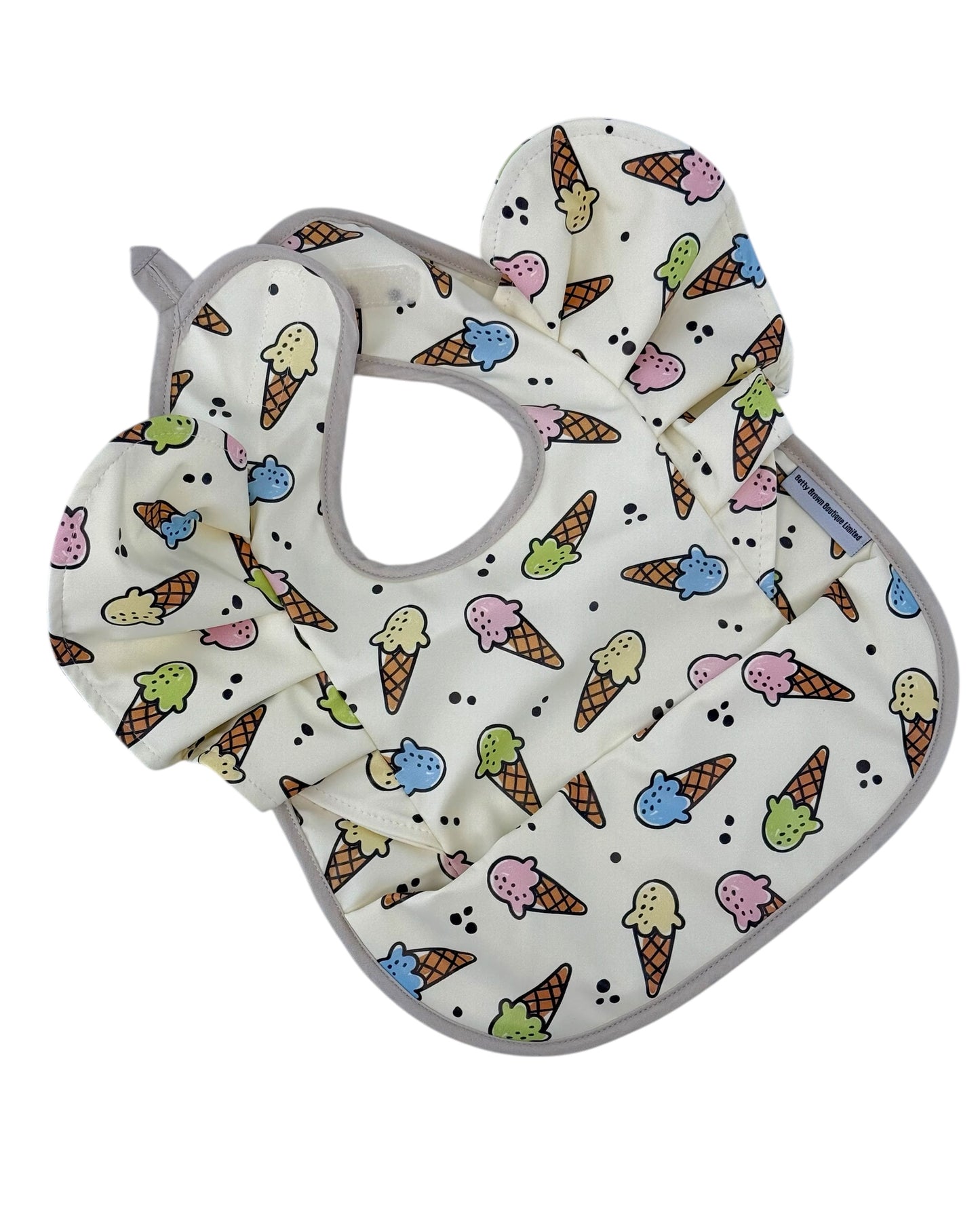 Ice Cream Print Frill Detailed Waterproof Bib