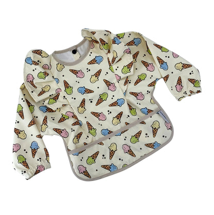 Ice Cream Print Frill Detailed Waterproof Bib with Sleeves