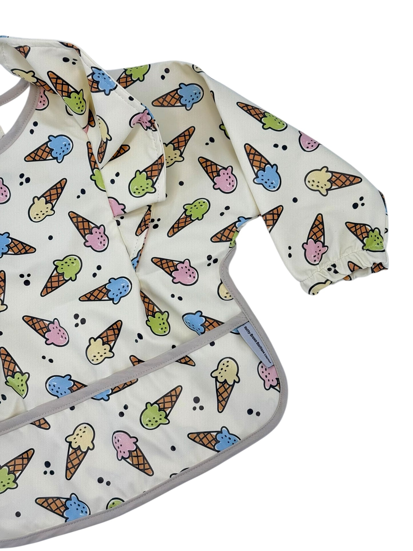 Ice Cream Print Frill Detailed Waterproof Bib with Sleeves