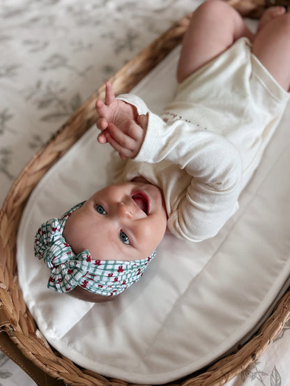 Green Checkered Pattern Bow Print Christmas Smaller Bow Cable Knit Headband - Christmas Collection
