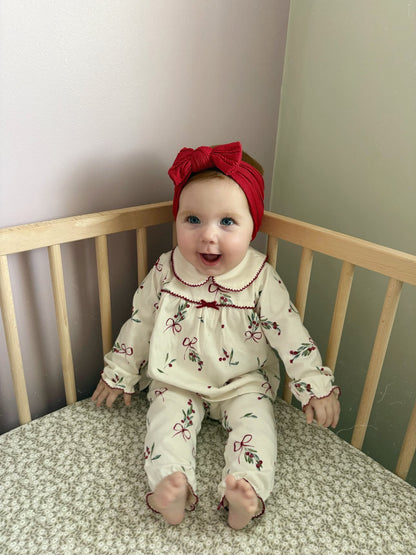 Cranberry Red Cable Knit Smaller Bow Headband - Christmas Collection