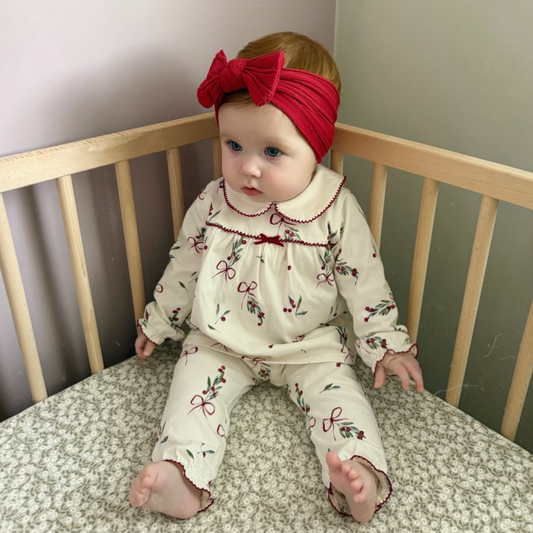 Cranberry Red Cable Knit Smaller Bow Headband - Christmas Collection