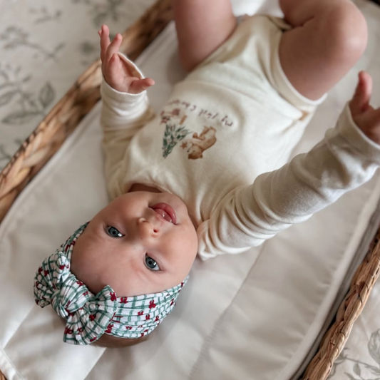Green Checkered Bow Print Christmas Smaller Bow Cable Knit Headband - Christmas Collection