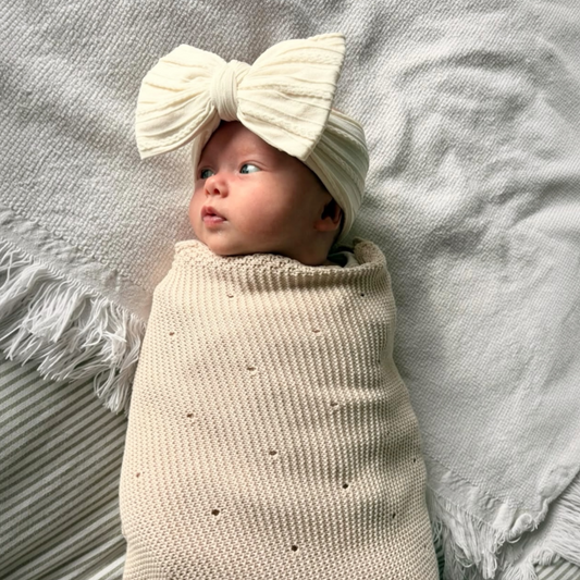 Buttermilk Beige Larger Bow Cable Knit Headband