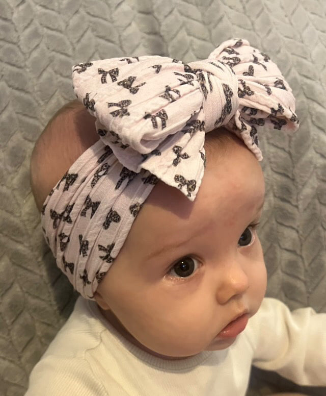 Leopard Bow Pattern Larger Bow Cable Knit Headband