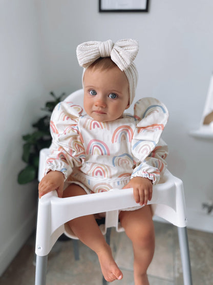 Pastel Rainbow Pattern Frill Detailed Waterproof Bib with Sleeves