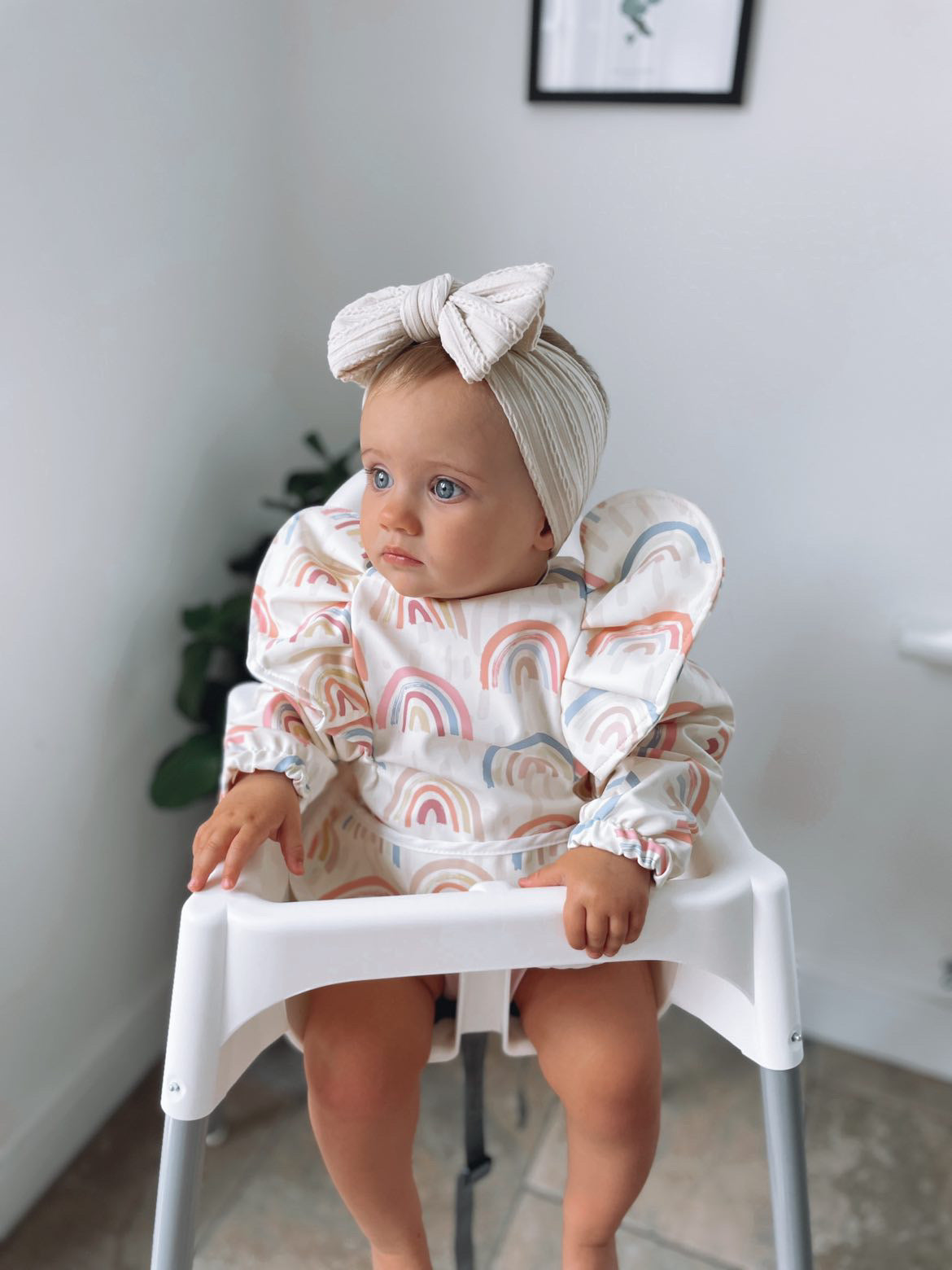 Pastel Rainbow Pattern Frill Detailed Waterproof Bib with Sleeves