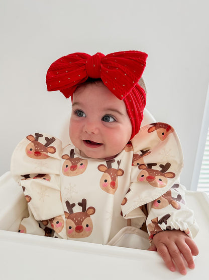 Christmas Reindeer Pattern Frill Detailed Waterproof Bib with Sleeves