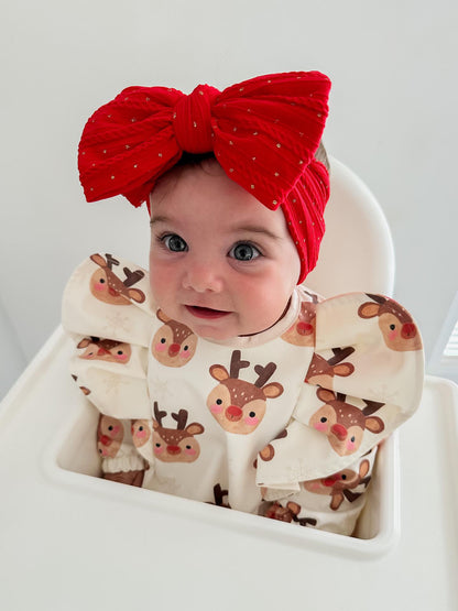 Christmas Reindeer Pattern Frill Detailed Waterproof Bib with Sleeves
