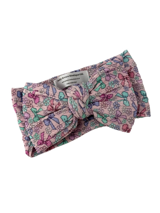 Multicoloured  Bow Print Larger Bow Cable Knit Headband