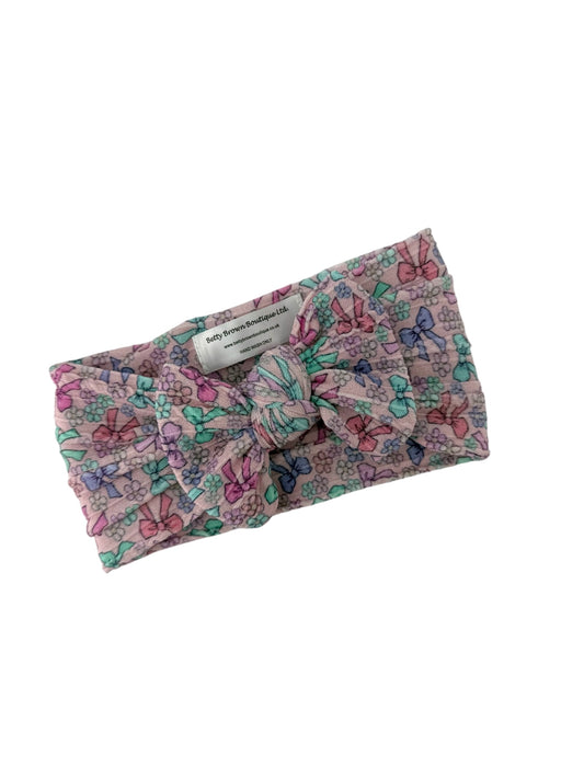 Multicoloured Bow Print Smaller Bow Cable Knit Headband