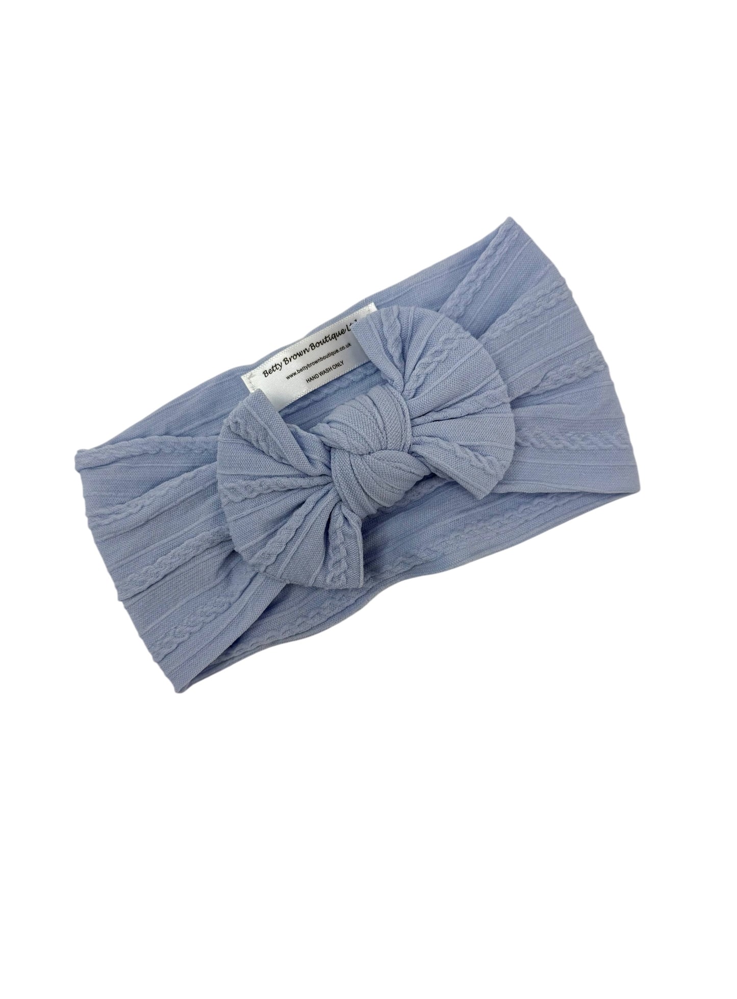 Sky Blue Smaller Bow Cable Knit Headband