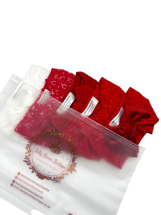 Christmas Simplicity Bundle of 5 Smaller Bow Cable Knit Headbands - Suitable From Newborn