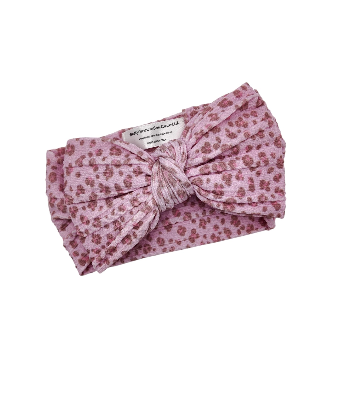 Pink Leopard Pattern Larger Bow Cable Knit Headband