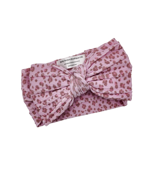 Pink Leopard Pattern Larger Bow Cable Knit Headband
