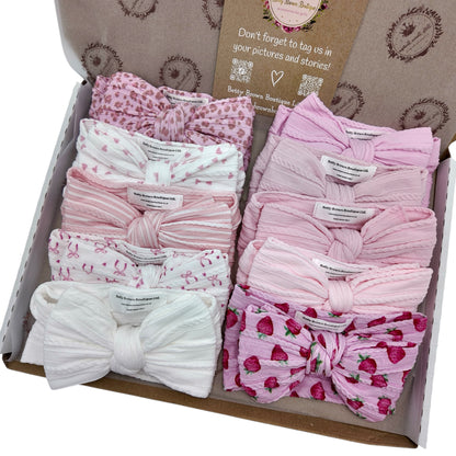 Anything Pink Bundle of 10 Larger Bow Cable Knit Headbands - Suitable From Newborn