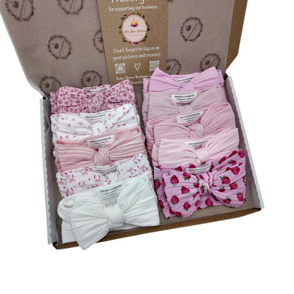 Anything Pink Bundle of 10 Larger Bow Cable Knit Headbands - Suitable From Newborn