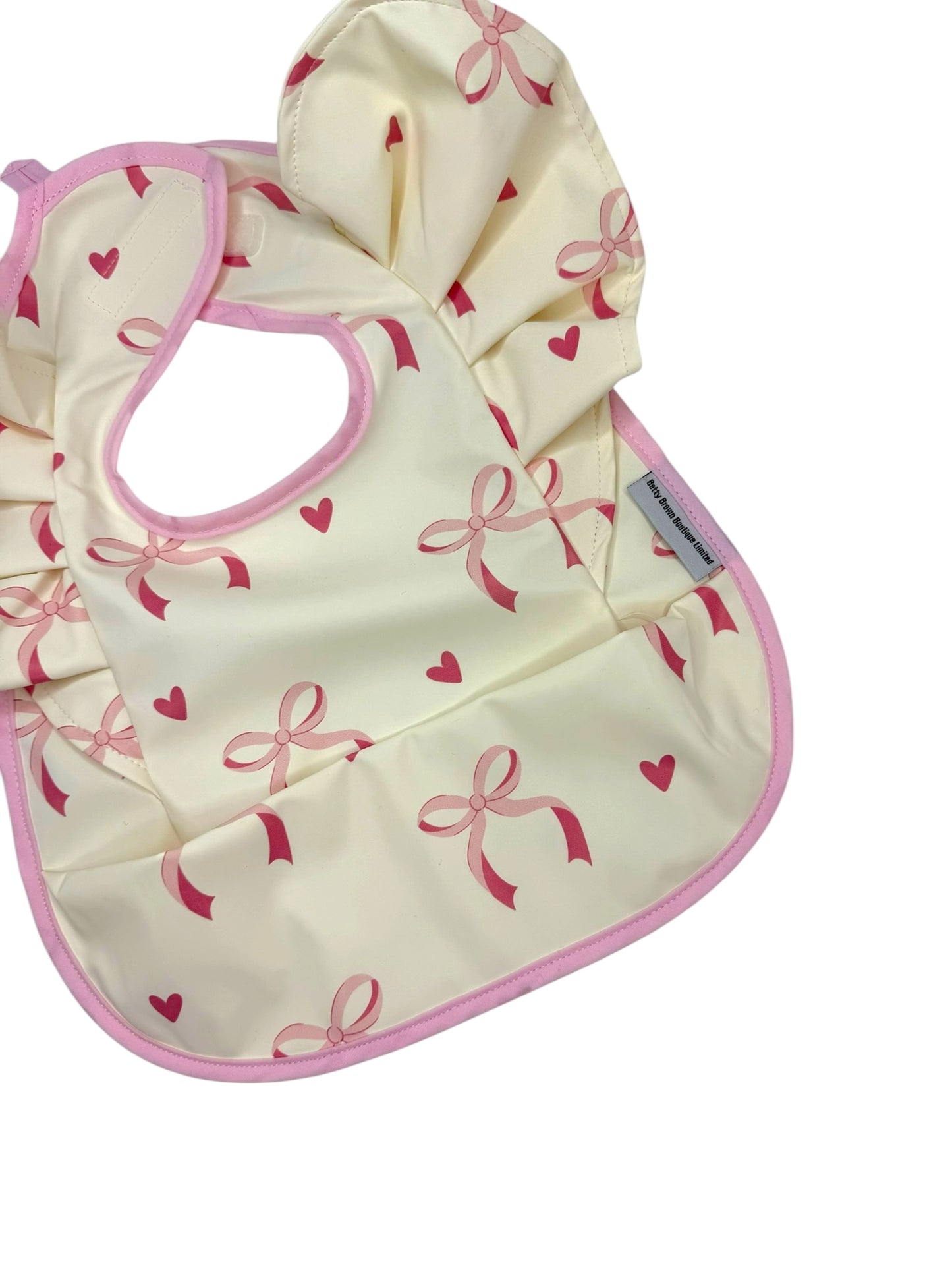 Light Pink Bow Print Frill Detailed Waterproof Bib