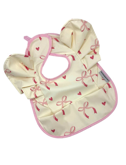 Light Pink Bow Print Frill Detailed Waterproof Bib