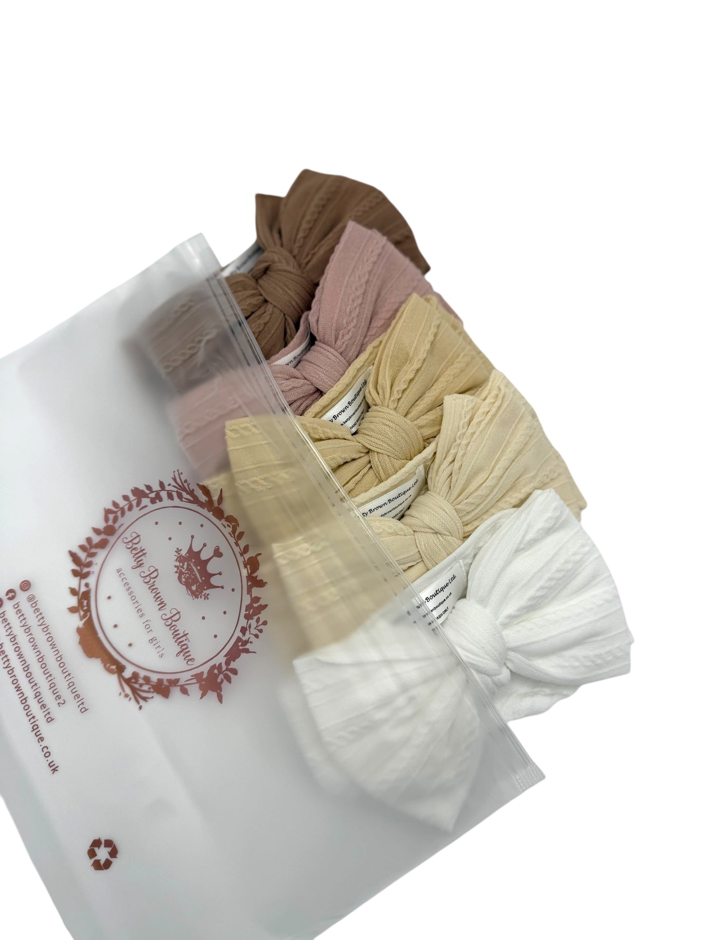 Neutral Newborn Bundle of Larger Bow Cable Knit Headbands - Suitable From Newborn
