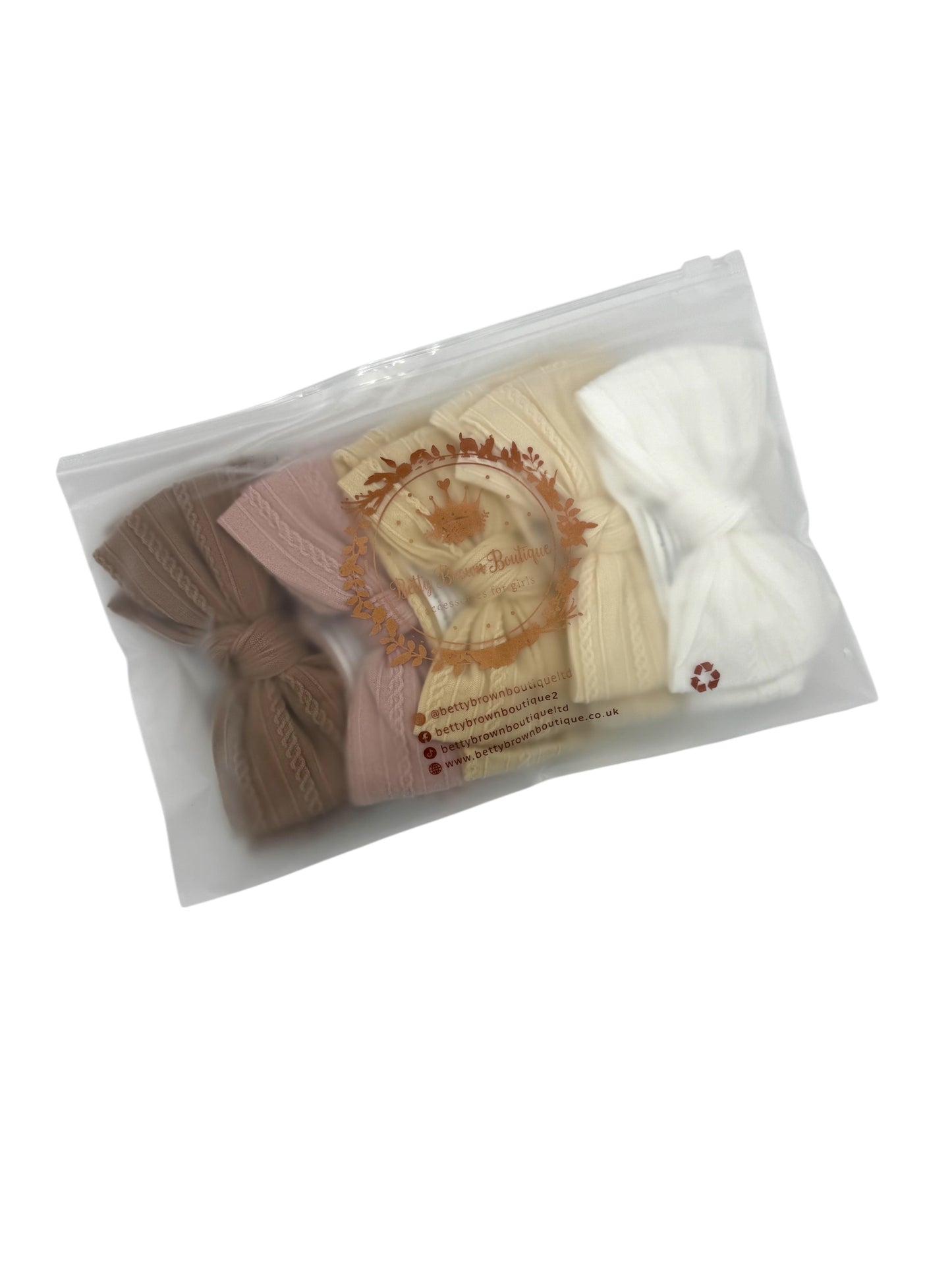 Neutral Newborn Bundle of Larger Bow Cable Knit Headbands - Suitable From Newborn