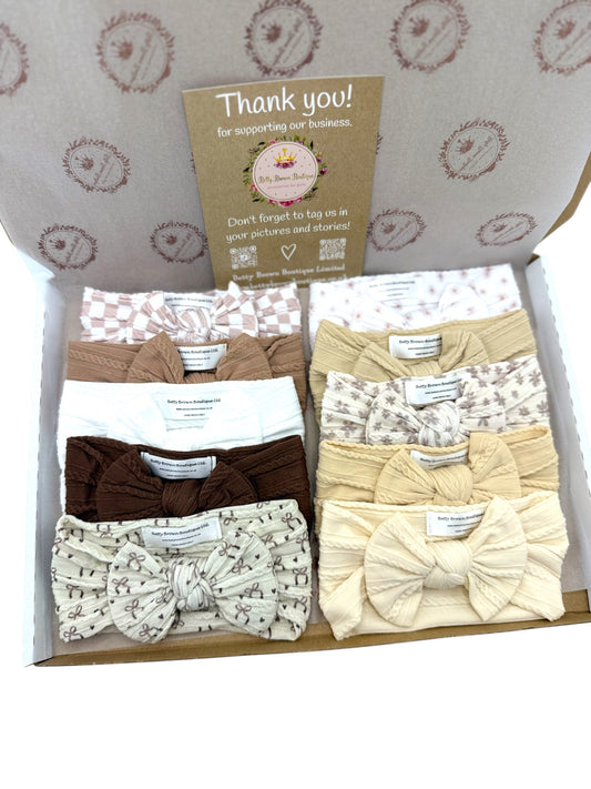 Neutral Lovers Bundle Of 10 Smaller Bow Cable Knit Headbands - Suitable From Newborn