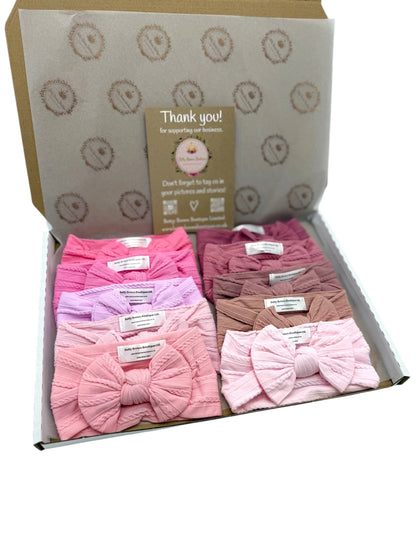 Pinks Bundle of 10 Smaller Bow Cable Knit Headbands Suitable From Newborn