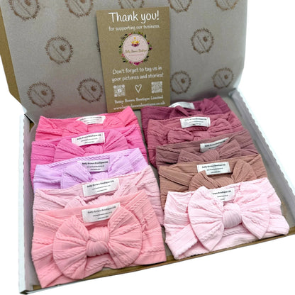 Pinks Bundle of 10 Smaller Bow Cable Knit Headbands Suitable From Newborn