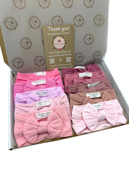 Pinks Bundle of 10 Smaller Bow Cable Knit Headbands Suitable From Newborn