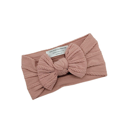 Lighter Dusty Pink Smaller Bow Cable Knit Headband