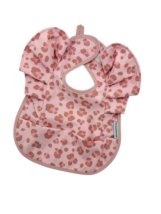Pink Leopard Pattern Frill Detailed Waterproof Bib