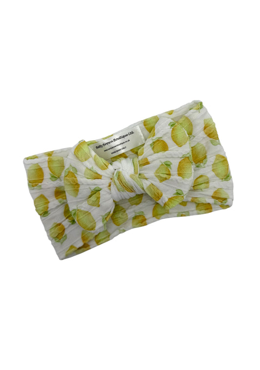 Lemon Print Smaller Bow Cable Knit Headband