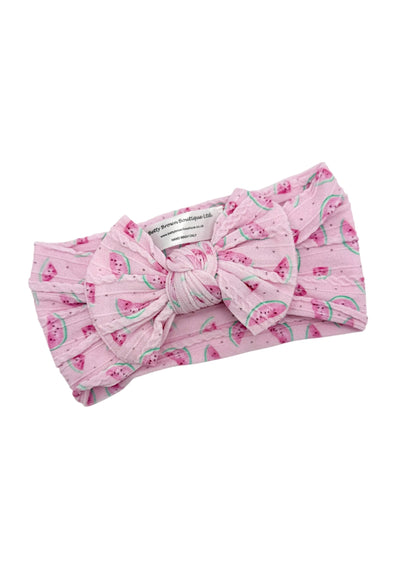 Pink Watermelon Print Smaller Bow Cable Knit Headband