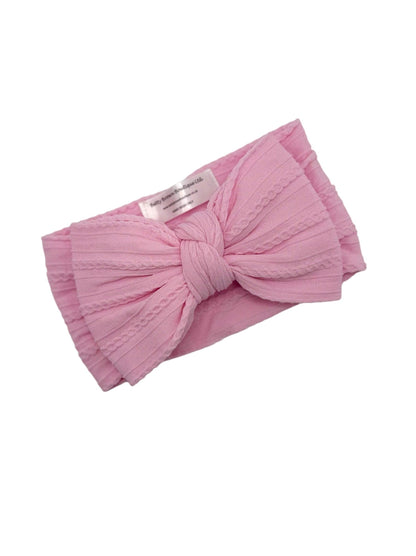 Carnation Pink Larger Bow Cable Knit Headband