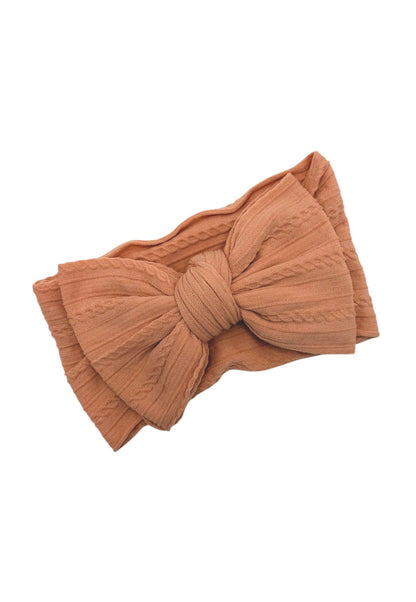 Salmon Pink Larger Bow Cable Knit Headband