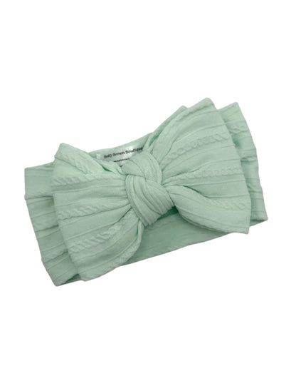 Light Aqua Green Larger Bow Cable Knit Headband