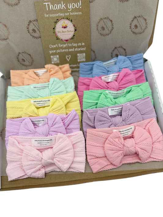 Step Into Spring Bundle Of 10 Smaller Bow Cable Knit Headbands - Suitable From Newborn