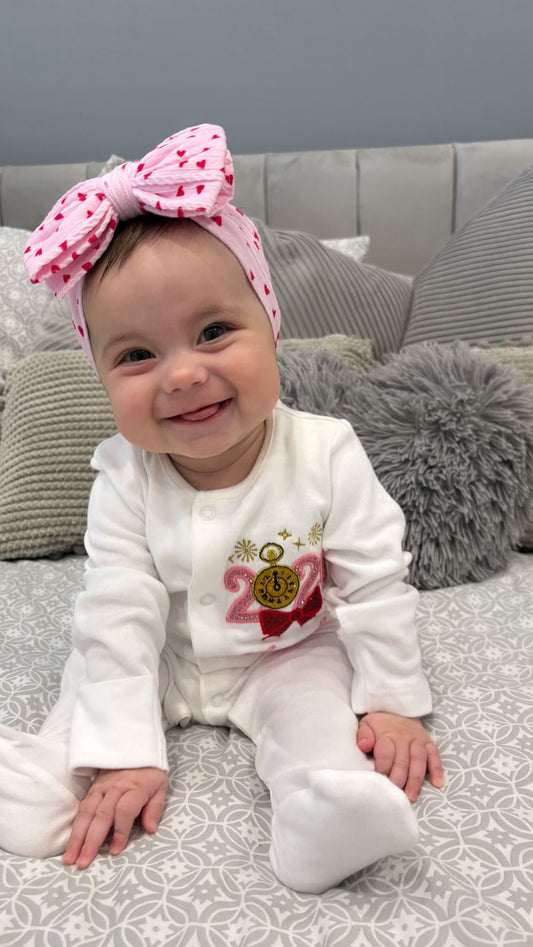 Pink and Red Heart Pattern Larger Bow Cable Knit Headband - Valentines Collection